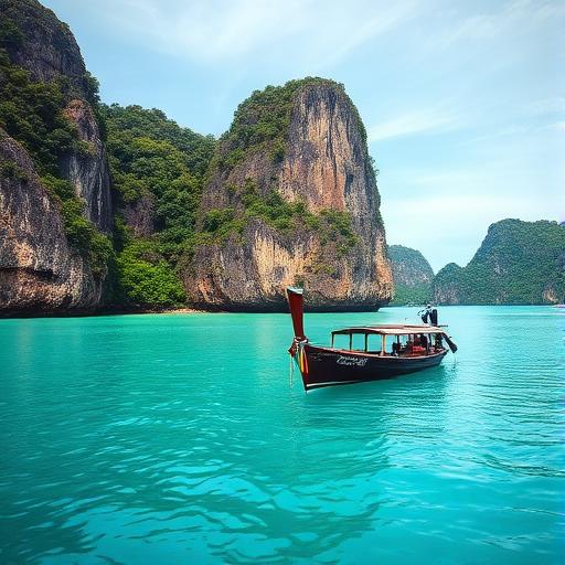 Baie thaïlandaise avec bateau à longue queue