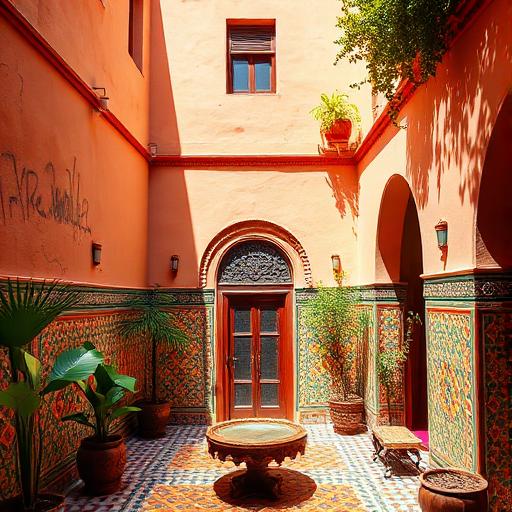 Patio de riad marocain aux zelliges colorés