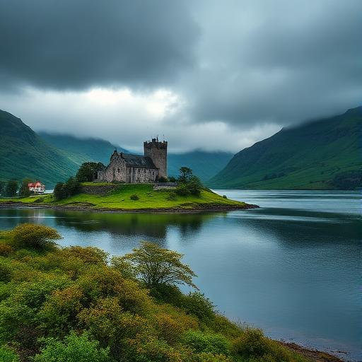 Château écossais au bord d'un loch