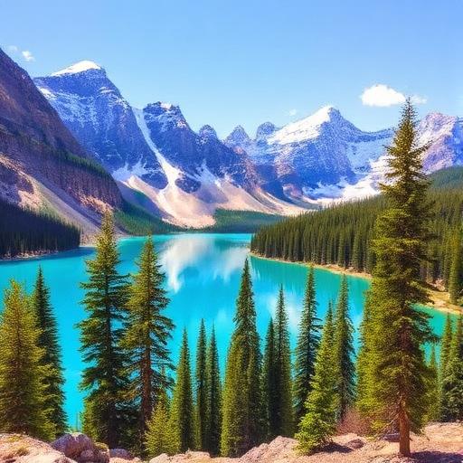Lac turquoise et montagnes des Rocheuses canadiennes