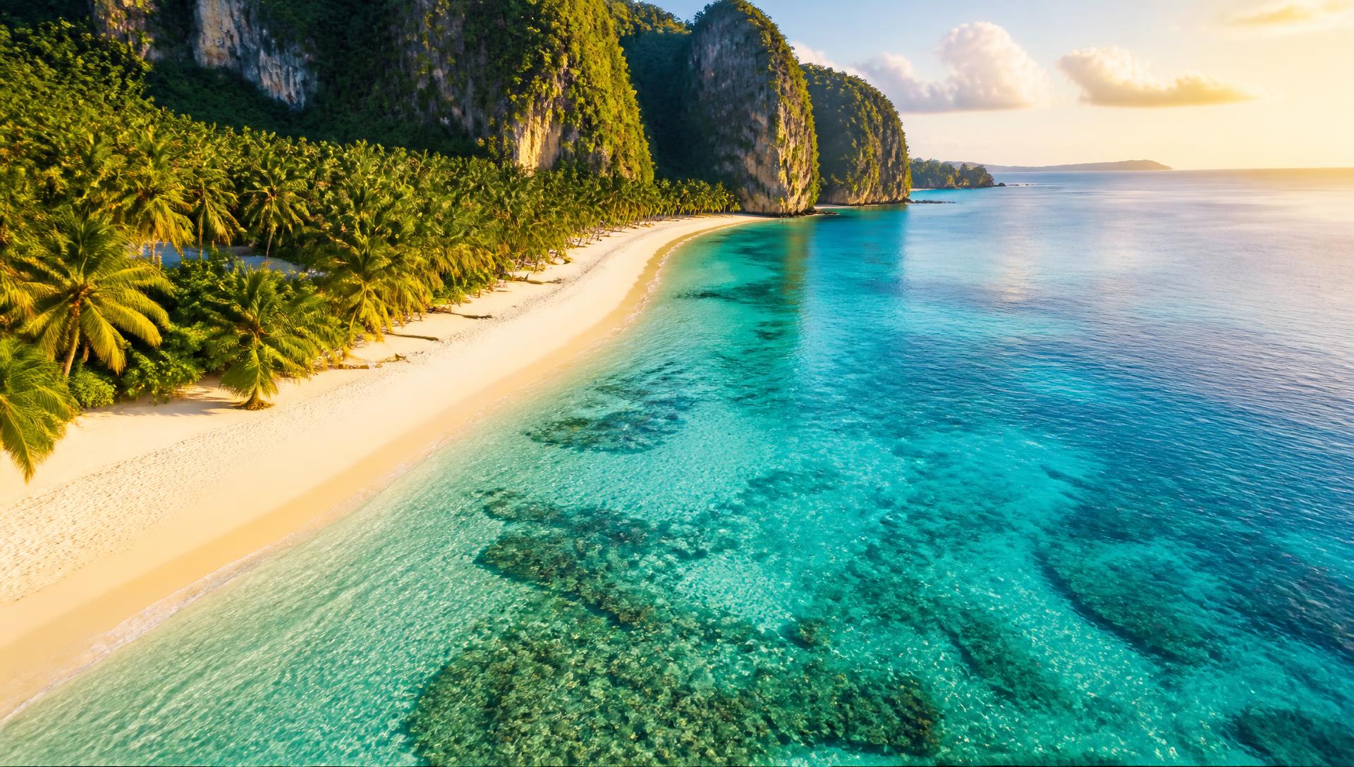 Plage paradisiaque aux eaux turquoise bordée de palmiers
