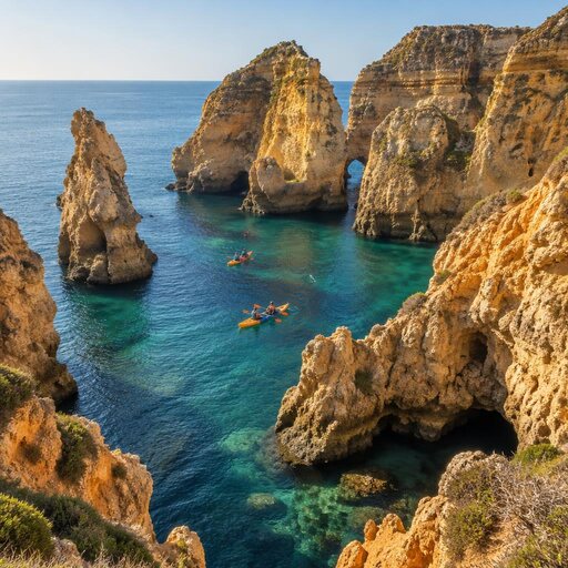 Falaises dorées et kayaks à Ponta da Piedade en Algarve